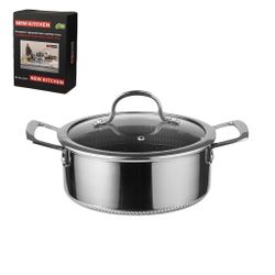 Кастрюля 4,6 л 24/21,5*17 см с крышкой New Kitchen Honeycombs нерж. с антиприг. покр. ИНДУКЦИЯ