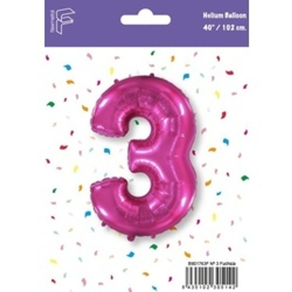 Шар (40"/102 см) Цифра, 3, Фуше, 1 шт. в упак.