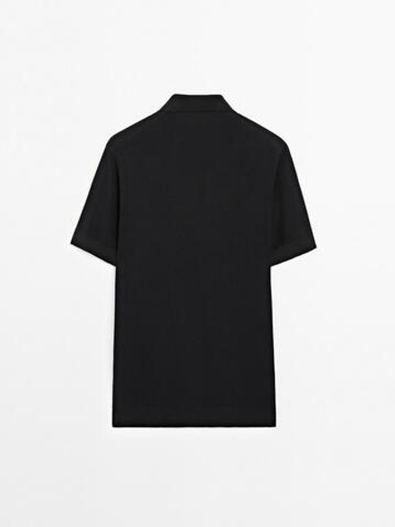 Massimo Dutti Поло из трикотажа с коротким рукавом и фактурной отделкой, темно-синий