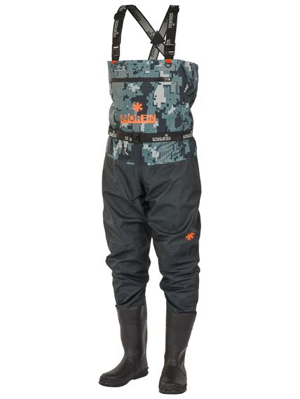Полукомбинезон заброд. Norfin PILOT CAMO BOOTFOOT р.40-S с сапогами резина