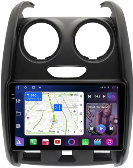 Магнитола для Renault Duster 1 2015-2020, Lada Largus 2021+ (без мультируля, рамка большая матовая) - FarCar 7088TA монитор 9.5" 2K QLED на Android 13, TS10, CarPlay, 4G SIM-слот