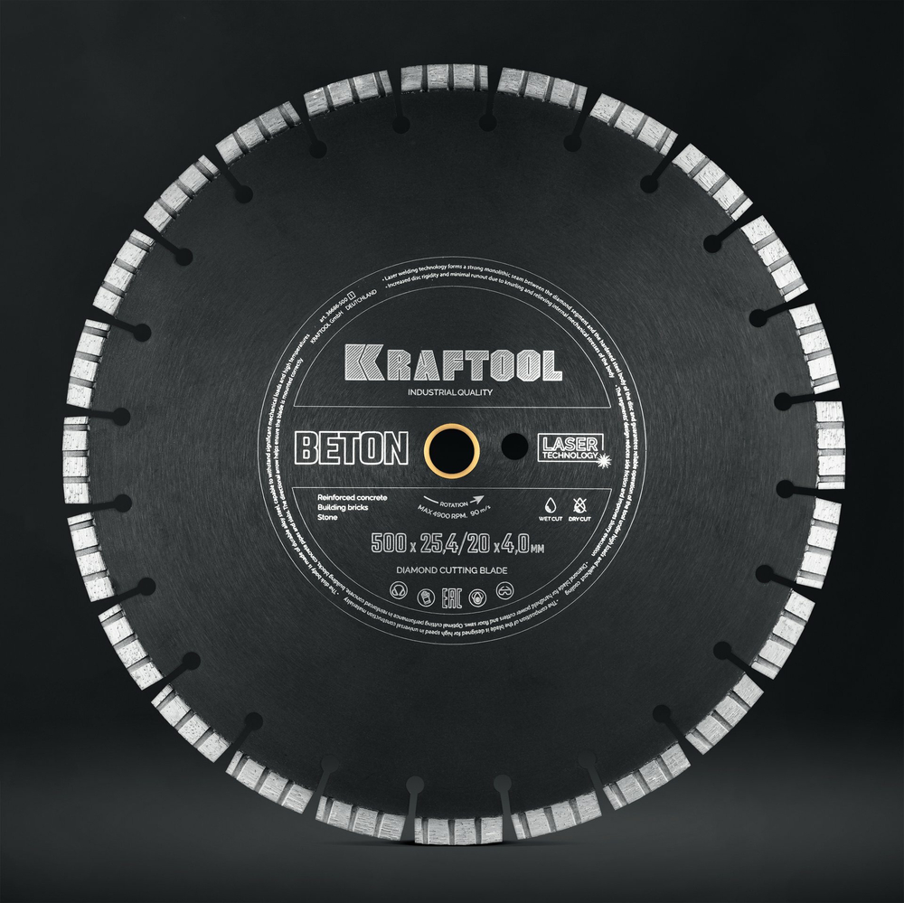 KRAFTOOL BETON 500 мм (25.4/20 мм, 12х4.0 мм), алмазный диск (36686-500)