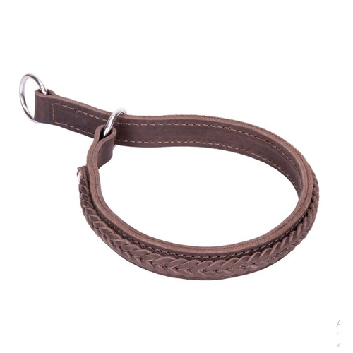 Ошейник-удавка чёрная двухслойная кожаная с латунной фурнитурой "RATTLESNAKE" 45см C45##bгоwn-brass