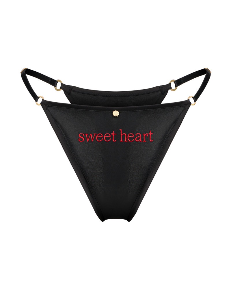 трусы стринги из натурального шелка с надписью Sweet heart черные