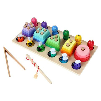 Развивающая игрушка 3 в 1 деревянная (2 вида сортер, рыбалка), коробка C-41640