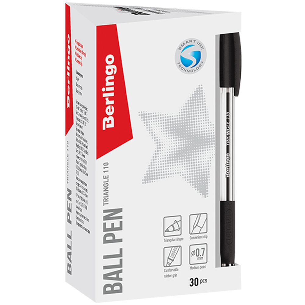 Ручка шариковая Berlingo "Triangle 110" черная, 0,7мм, трехгран., грип, 1шт