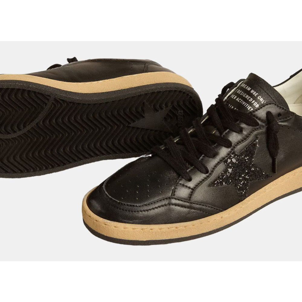 Мужские кеды Golden Goose Ball Star Black nappa with Black glitter star and Suede heel tab