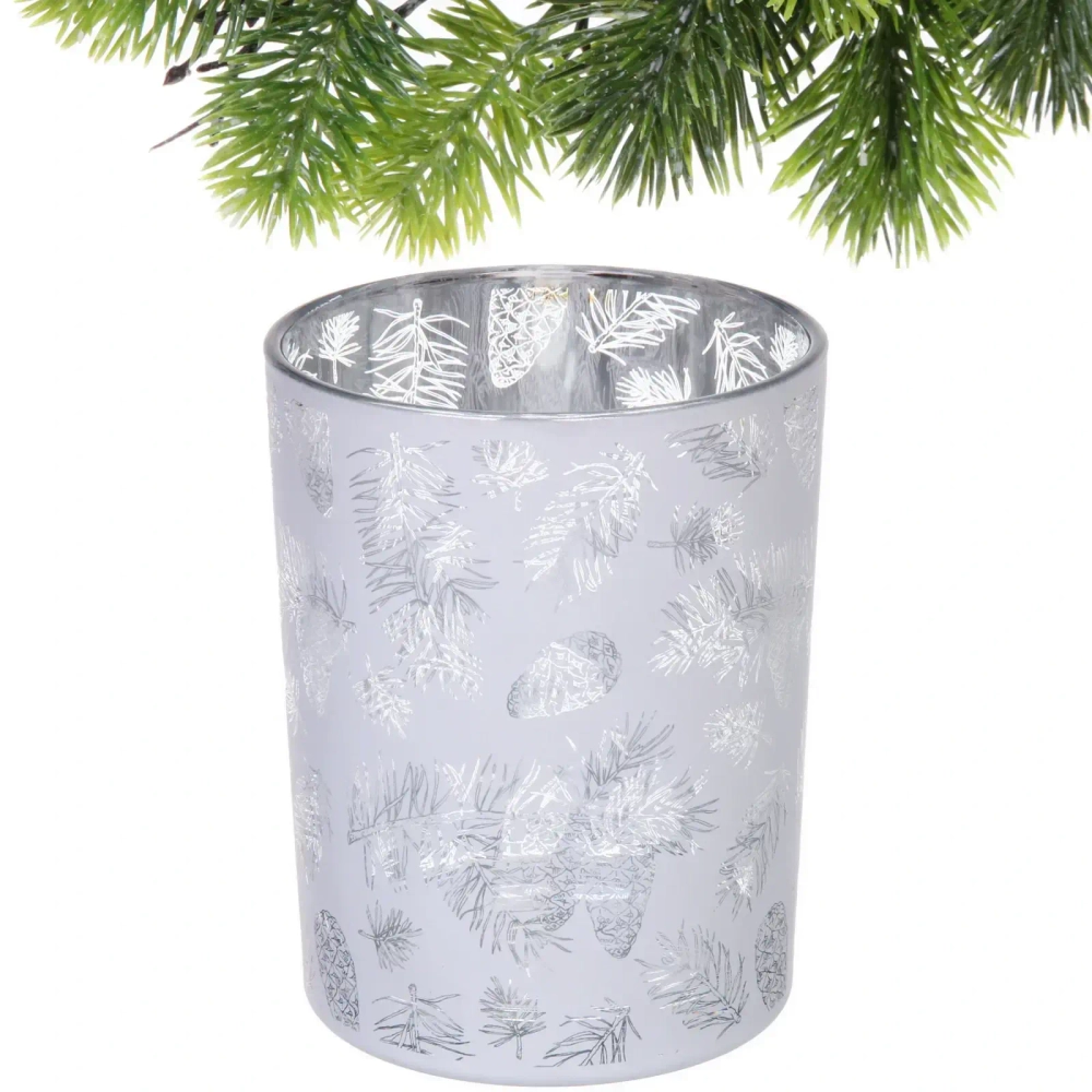 Подсвечник «Зимняя хвоя» 10*12,5 см, Белый