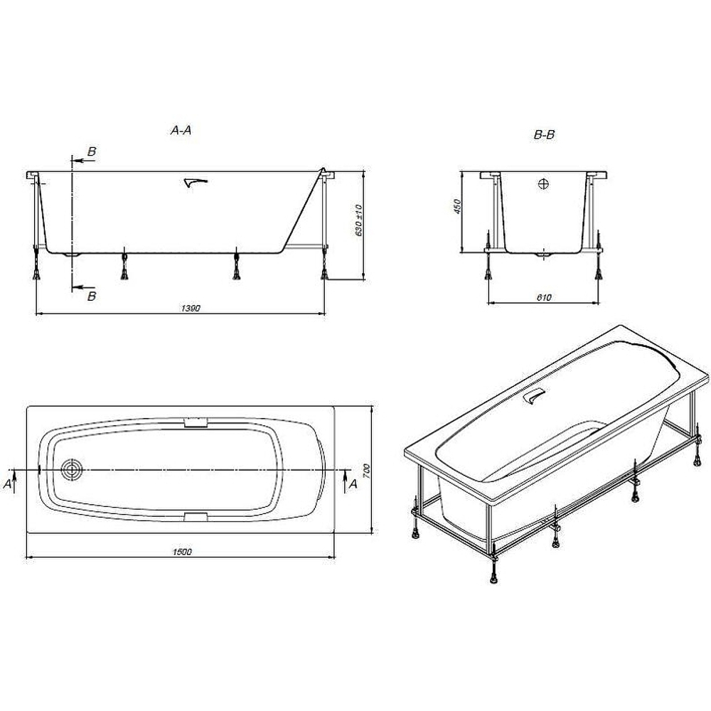 Акриловая ванна Roca Sureste N (Рока Сюресте Н) 150x70, ZRU9302778