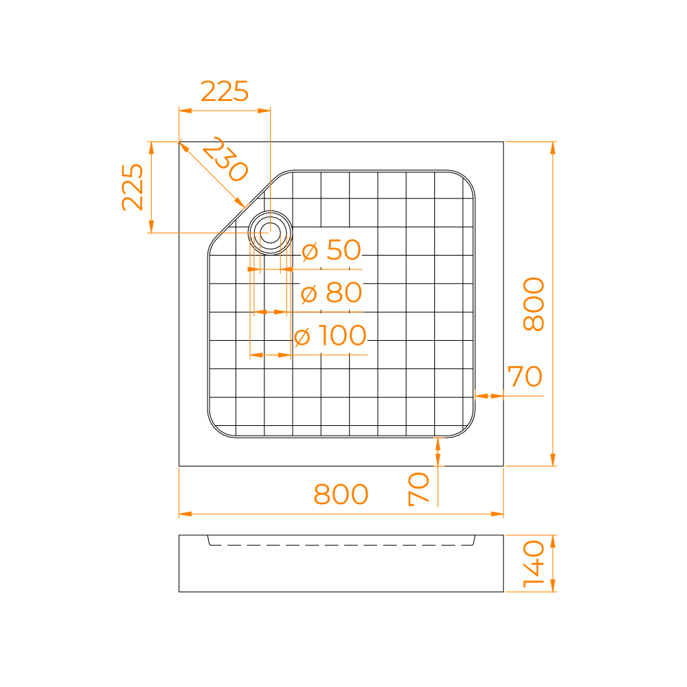 Душевой поддон квадратный RGW SMC-W Белый (800x800)