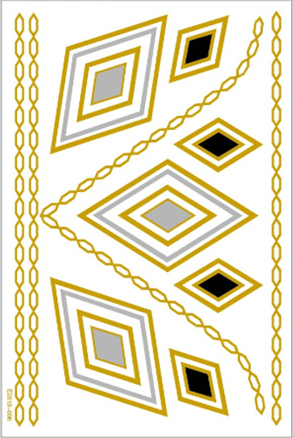 Временные флеш-тату "Ромбы и цепочки"  (лист 14х20 см)