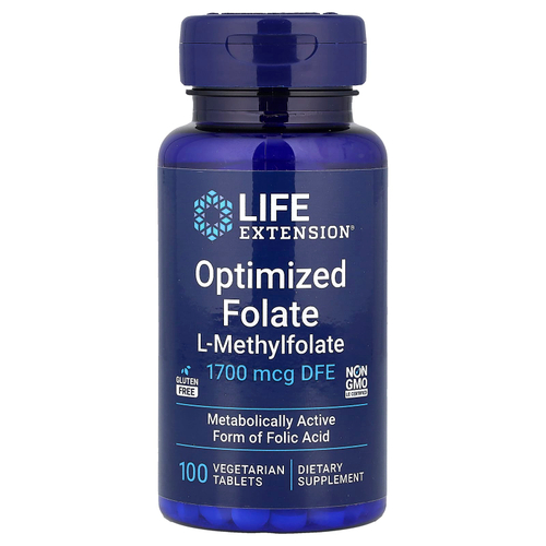 Life Extension, оптимизированный фолат, 1700 мкг DFE, 100 вегетарианских таблеток