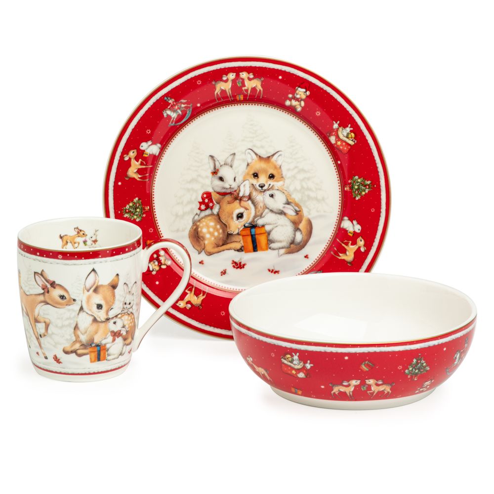 НАБОР ПОСУДЫ LEFARD "C НОВЫМ ГОДОМ" 3 ПР.: САЛАТНИК 800 МЛ, ТАРЕЛКА 19 СМ, КРУЖКА 400 МЛ (КОР=8НАБ.)