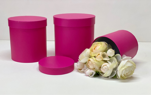 Коробки Цилиндр Однотонные. Набор 3 шт. Малиновые