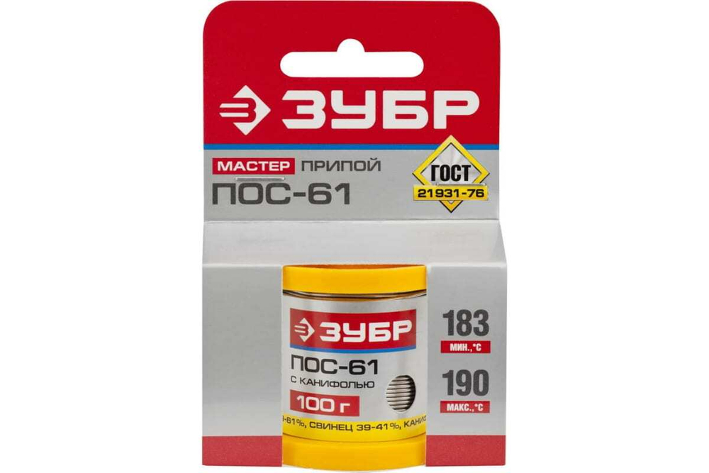 Припой ПОС 61 (1 мм; 100 г; трубка с канифолью) Зубр 55450-100-10C