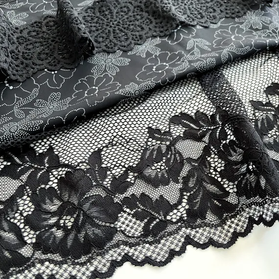 Микрофибра черная принт цветы, Австрия