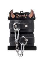 Черные кожаные наручники-браслеты со скруглёнными углами