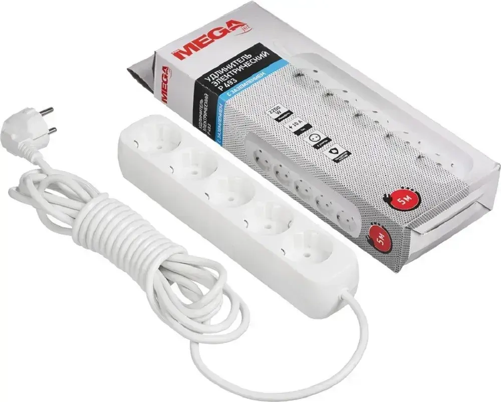 Удлинитель ProMega jet P493, сетевой фильтр, 2200 Вт / 10 А, 5 розеток, 5 метров
