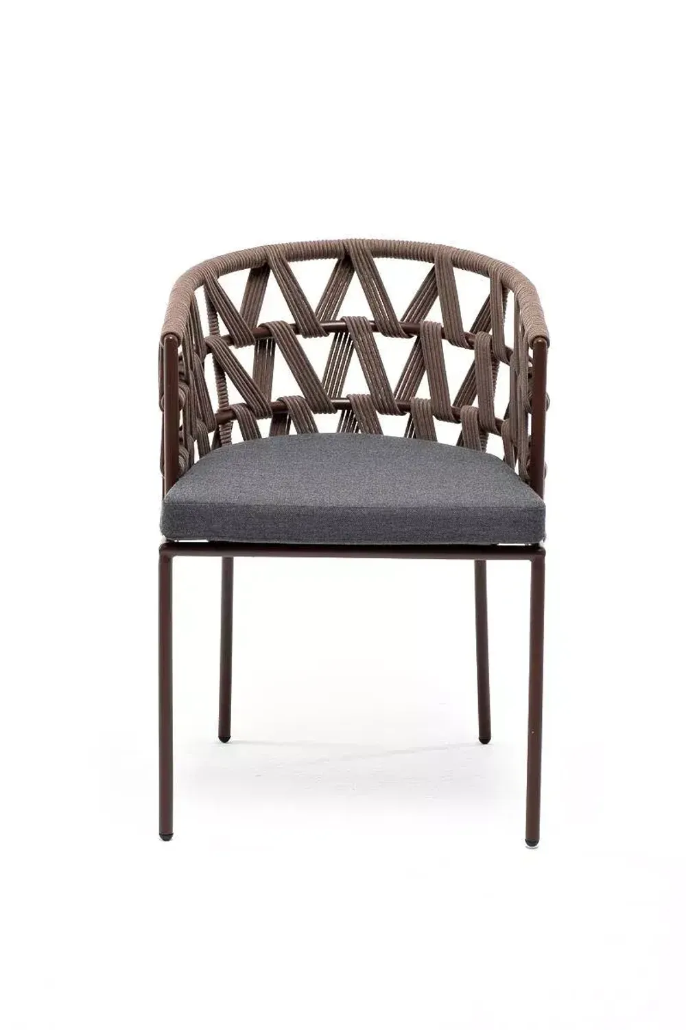 "Диего" стул плетеный из роупа, каркас из стали коричневый (RAL8016) муар, роуп коричневый круглый, ткань серая