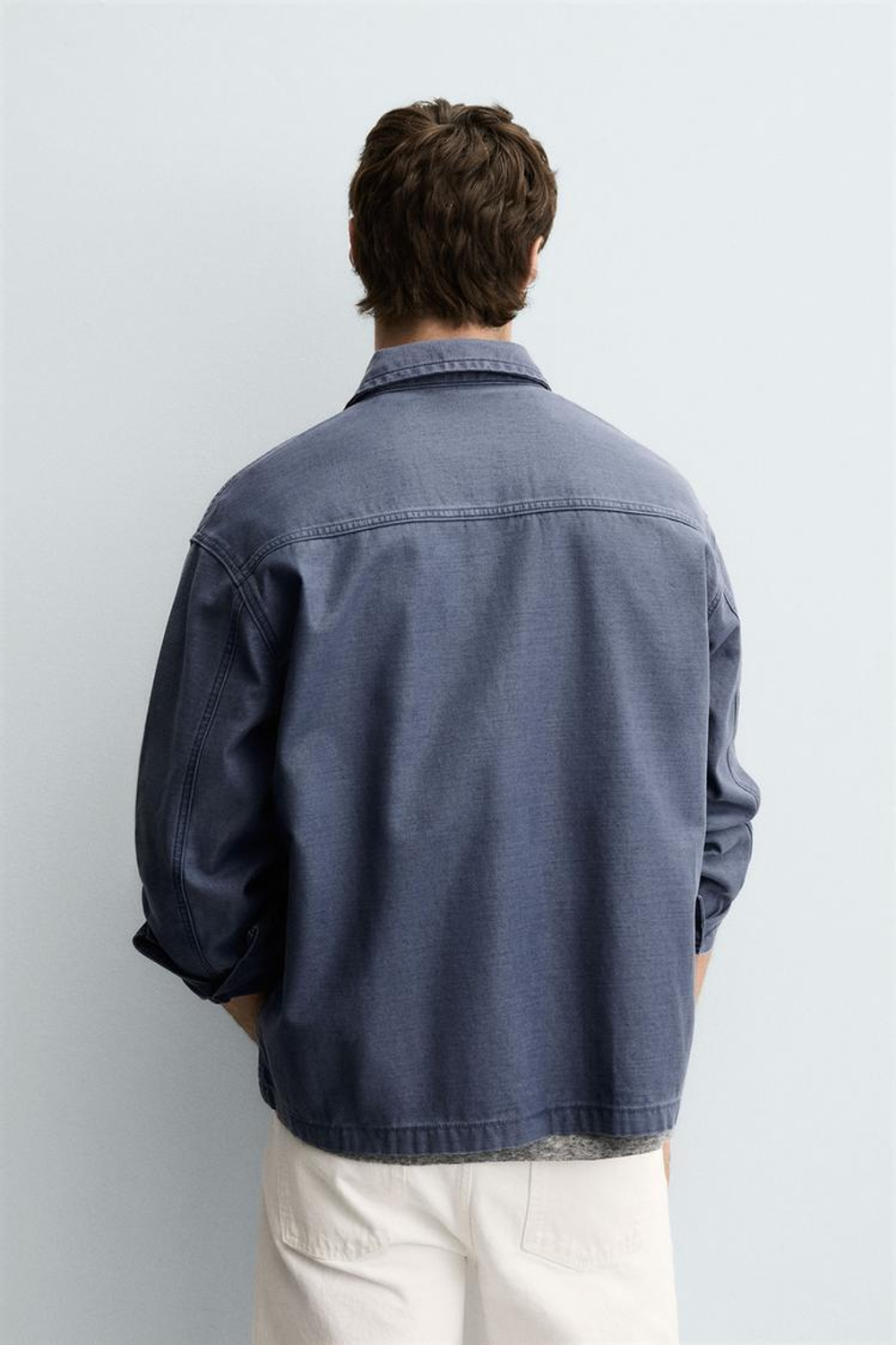 ZARA ДЖИНСОВАЯ РУБАШКА BOXY FIT, ВЫЦВЕТШИЙ СИНИЙ