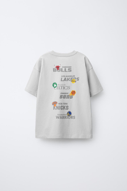 ZARA ФУТБОЛКА С ПРИНТОМ И НАШИВКАМИ NBA ©, СЕРЫЙ/СИНИЙ