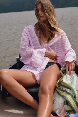 ZARA РУБАШКА ОВЕРСАЙЗ, БЕЛЫЙ/РОЗОВЫЙ