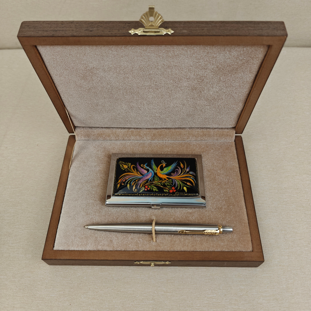 Набор подарочный "Две Жар-птицы" с ручной росписью в футляре