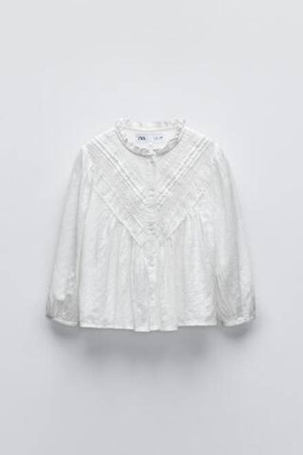 ZARA РУБАШКА В РОМАНТИЧЕСКОМ СТИЛЕ С КРУЖЕВОМ, БЕЛЫЙ