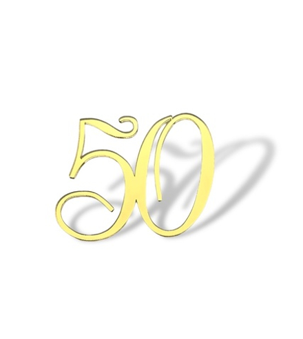 Топпер на торец "50" 5,5 см, каллигр. акрил золото