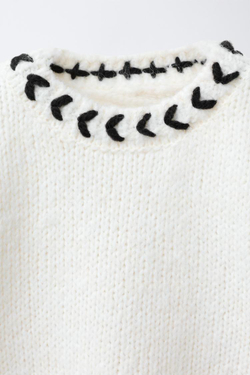 ZARA ДЖЕМПЕР ВЯЗАНЫЙ С ОКАНТОВКОЙ, ЭКРЮ