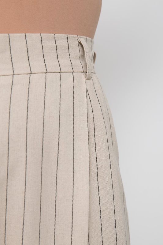 Брюки изо льна в полоску, серо-бежевый