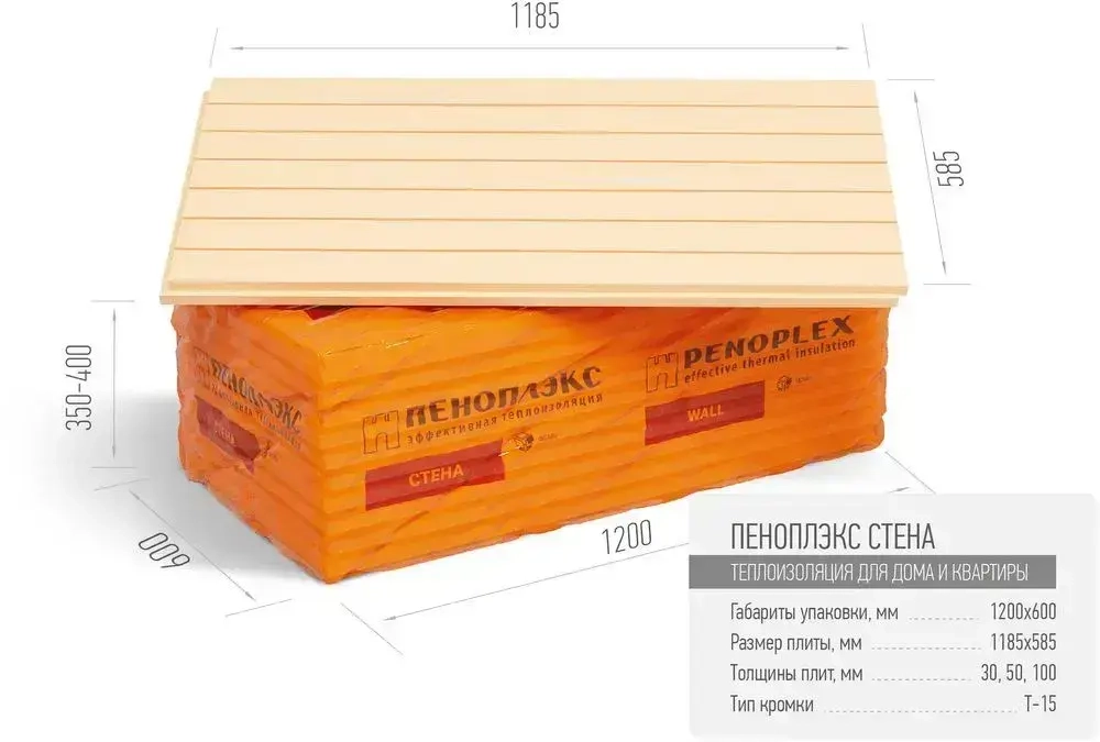 1 шт. Экструзионный пенополистирол XPS ПЕНОПЛЭКС СТЕНА 1185х585х50 мм