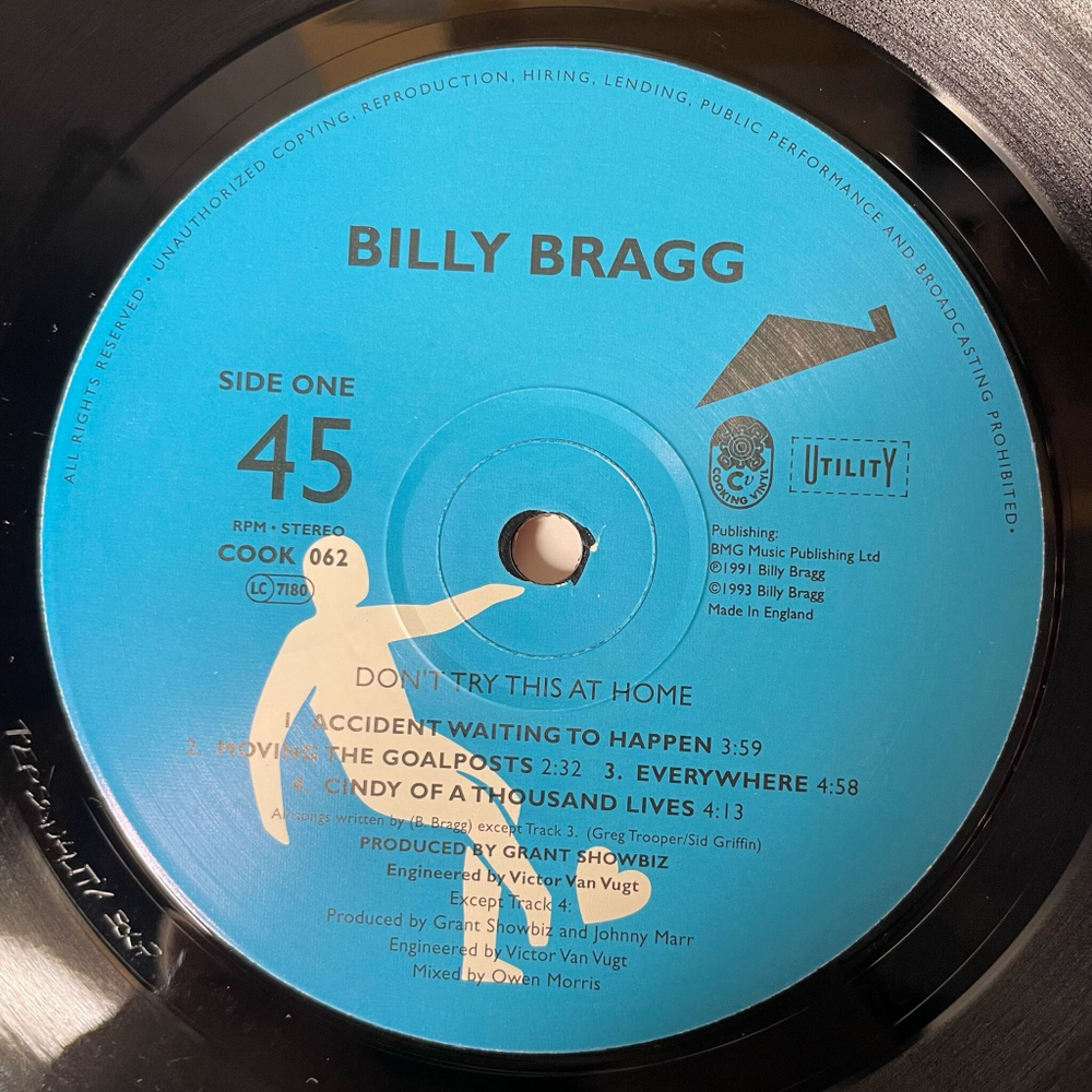 Винтажная виниловая пластинка LP Billy Bragg Don't Try This At Home (UK 1993) 45 RPM