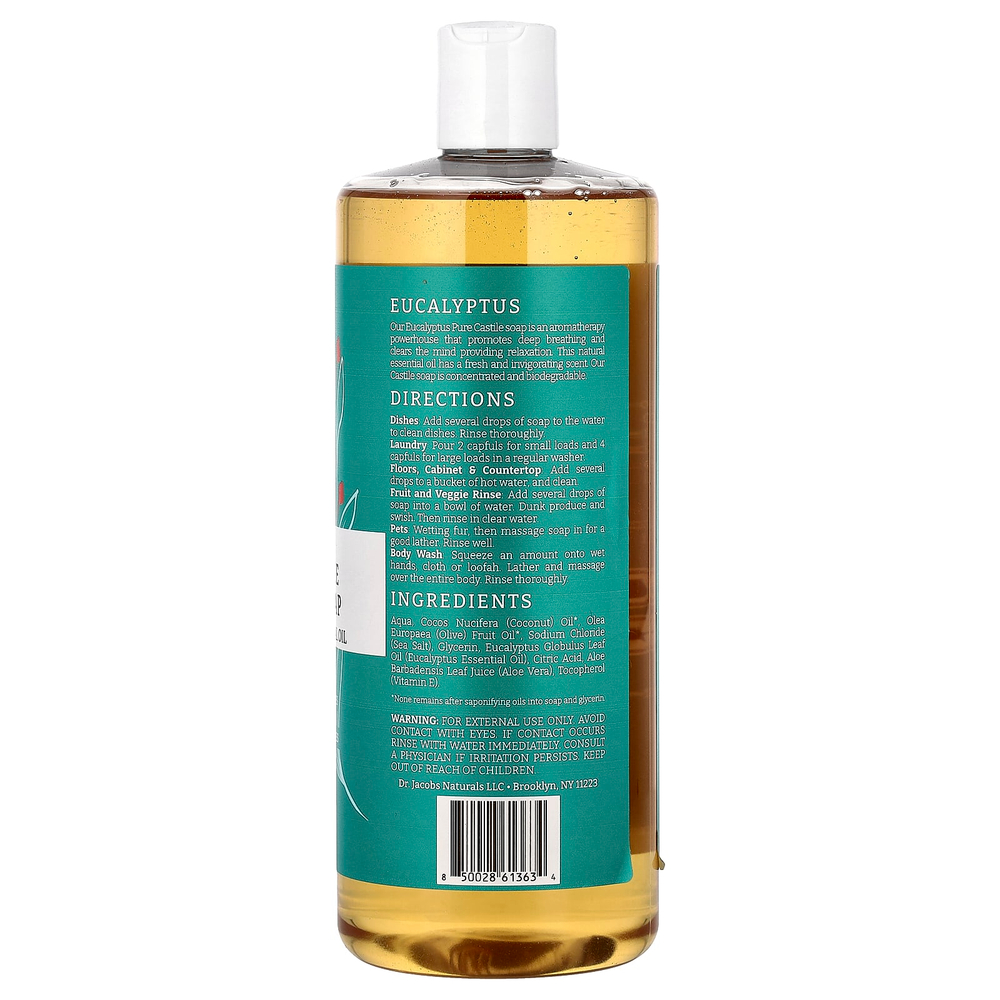 Dr. Jacobs Naturals, Чистое кастильское универсальное мыло на растительной основе с эфирным маслом эвкалипта, 946 мл (32 унции)