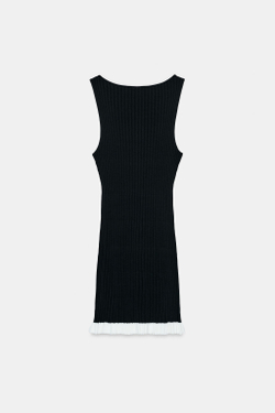 ZARA КОРОТКОЕ ТРИКОТАЖНОЕ ПЛАТЬЕ В РУБЧИК, ЧЕРНЫЙ