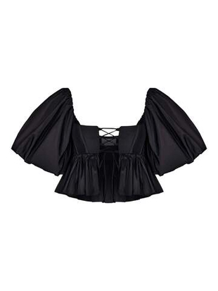 Топ укороченный корсетного типа из тафты с объемными рукавами и шнуровкой