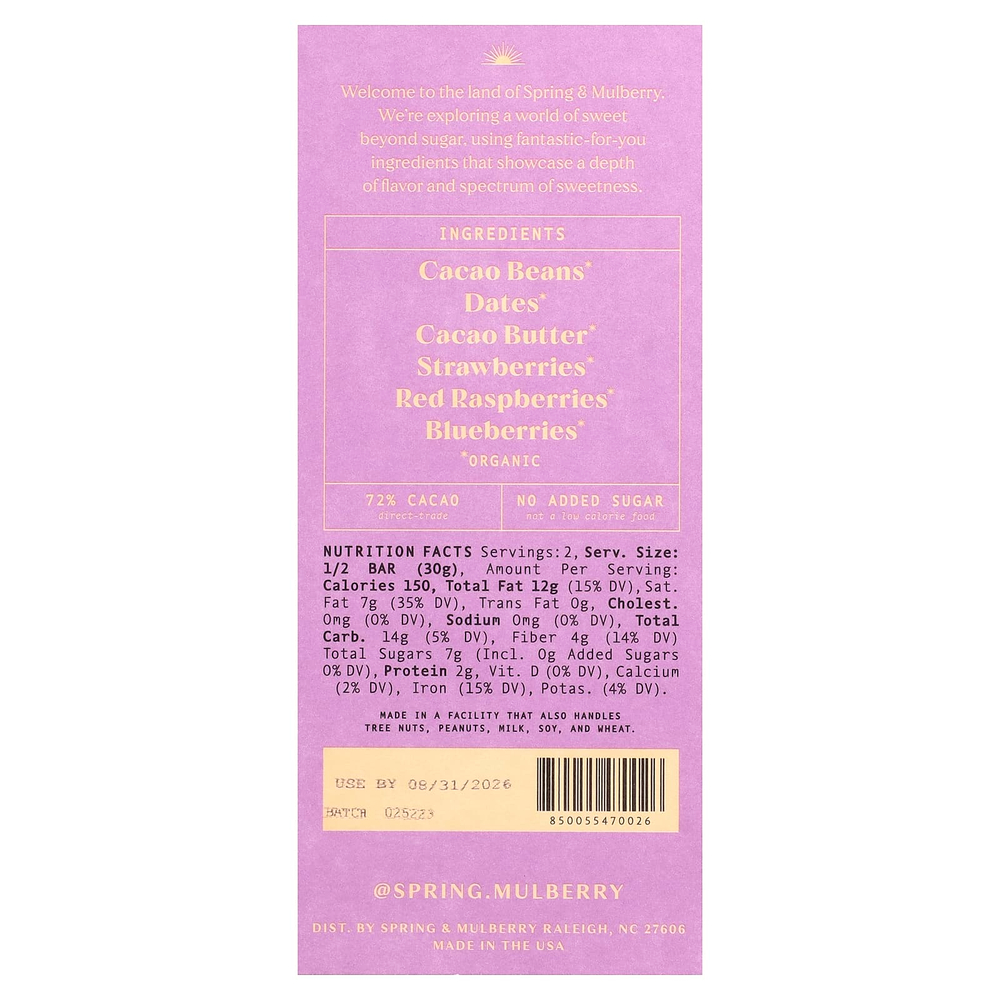 Spring & Mulberry, шоколад с финиками, с ягодным ассорти, 60 г (2,1 унции)
