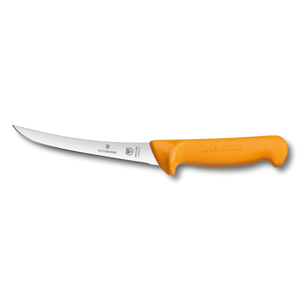 Фото нож обвалочный VICTORINOX Swibo с изогнутым лезвием из нержавеющей стали 16 см и рукоятью из пластика жёлтого цвета с гарантией