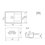 Мойкa ML-GMU07 УЛЬТРА с крылом, черный камень, 735*475 мм (глуб. чаши 175)