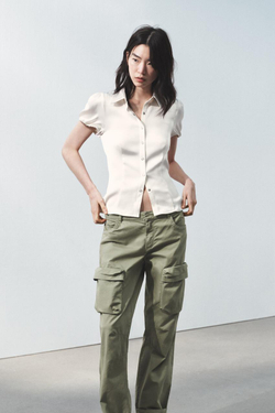 ZARA АТЛАСНАЯ РУБАШКА, ЖЕЛТОВАТО-БЕЛЫЙ