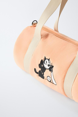 ZARA СУМКА-БОУЛИНГ ИЗ ФЛИСА FELIX THE CAT TM ©, КОРАЛЛОВО-КРАСНЫЙ