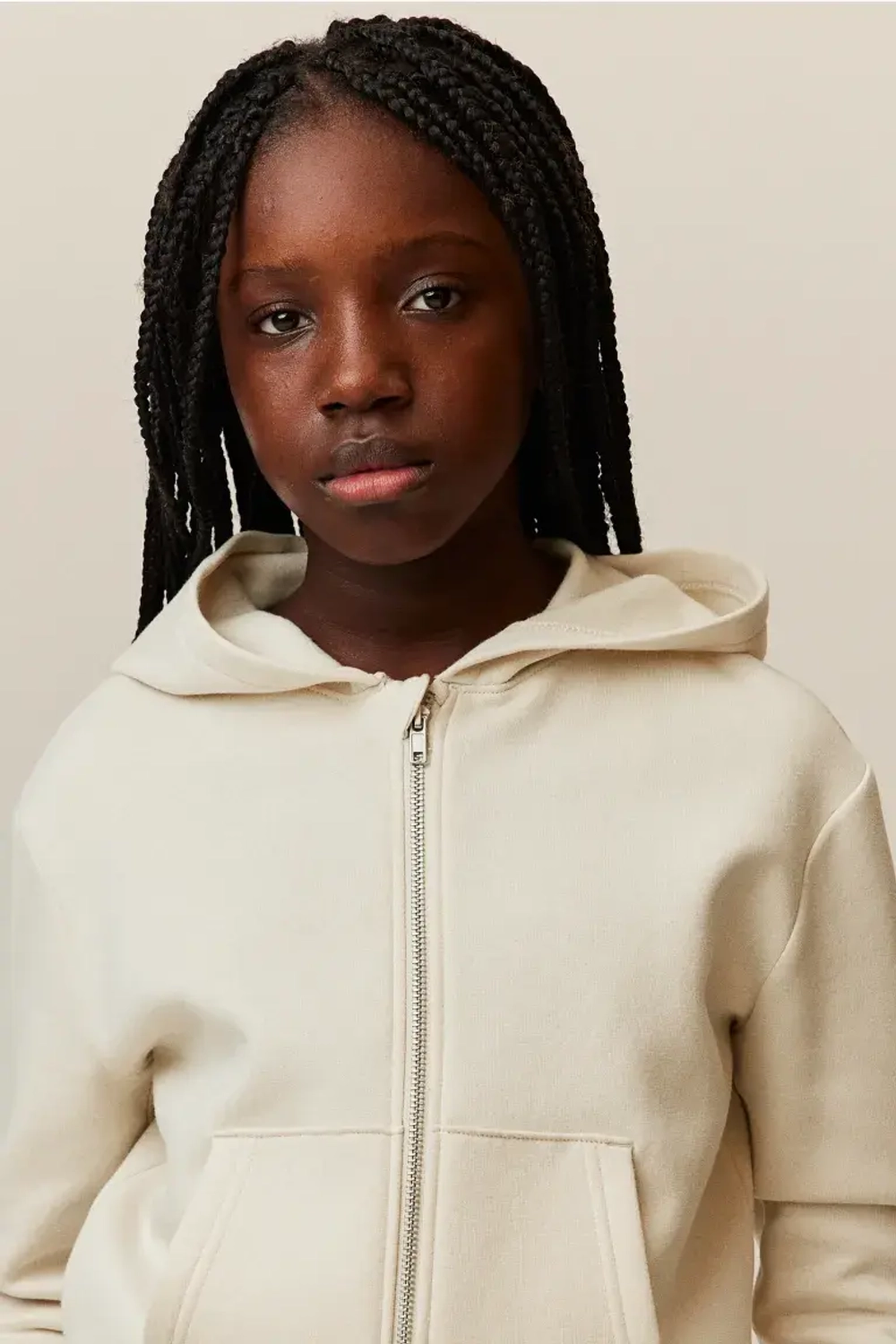 H&M Толстовка с капюшоном и застежкой-молнией, натуральный/белый