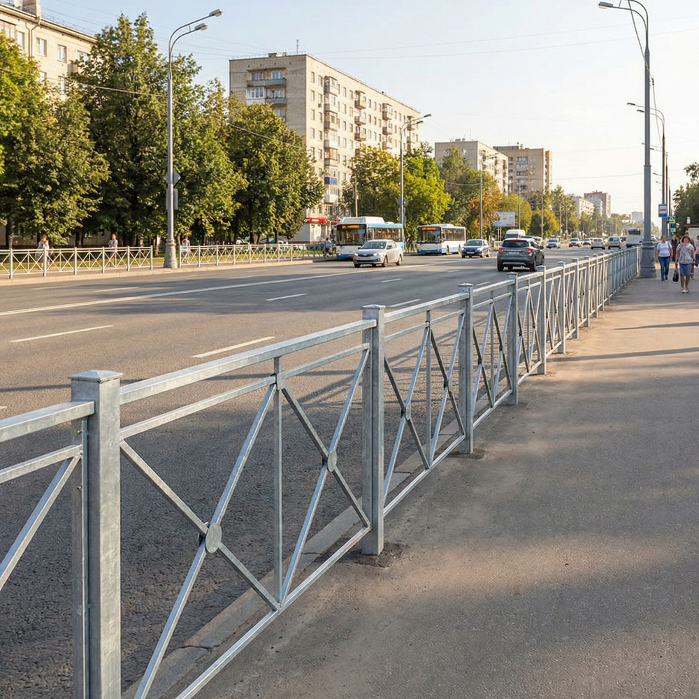 Пешеходное ограждение ПО-1 Крест тип 1 (секция + стойка), стойка 60х60 несъемная, цинк