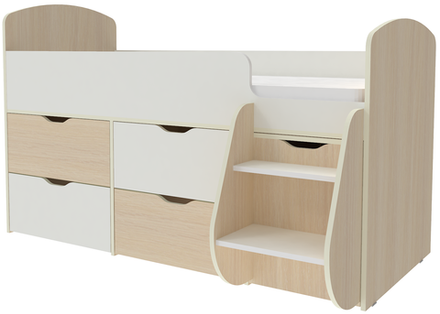 Кровать-чердак КарИВи Малыш 7  Дуб Молочный Белый
