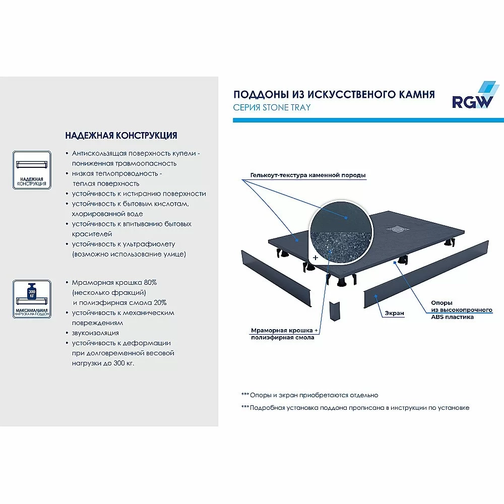 Душевой поддон RGW ST-G Stone Tray 16152711-02 70x110 графит