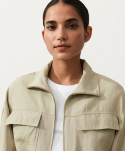 Oysho Куртка с присборенной талией из смеси лиоцелла и 24% льна, бежево-зеленый