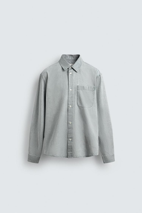 ZARA РУБАШКА ИЗ ТВИЛА, СЕРОВАТЫЙ