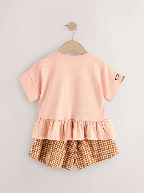 Футболка и шорты в комплекте для девочки Next E51-376, Розовый, Горчичный