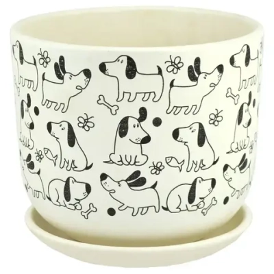 Горшок керамический Собаки белый бук №2