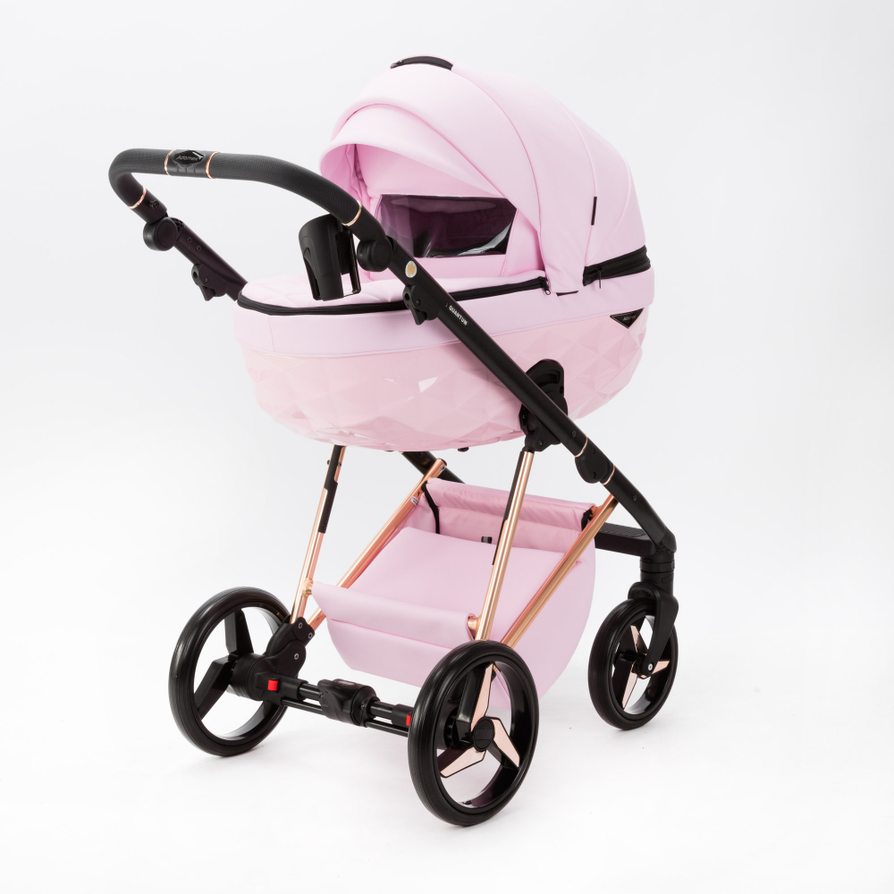 Детская универсальная коляска Adamex Quantum SuperStar Q-STAR136 (2в1) Розовый зефир экокожа, роз. золото